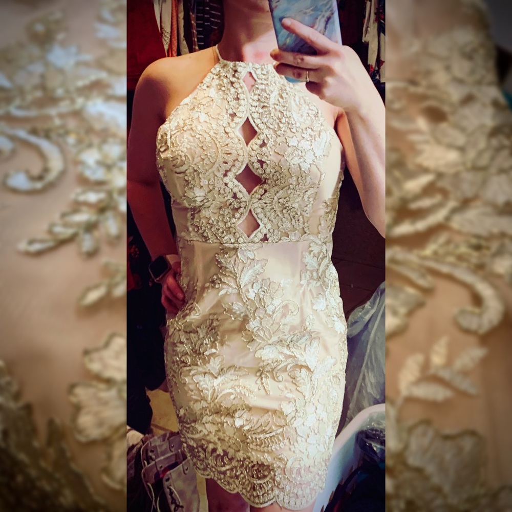 Pink & Gold Embroidered Mini Dress